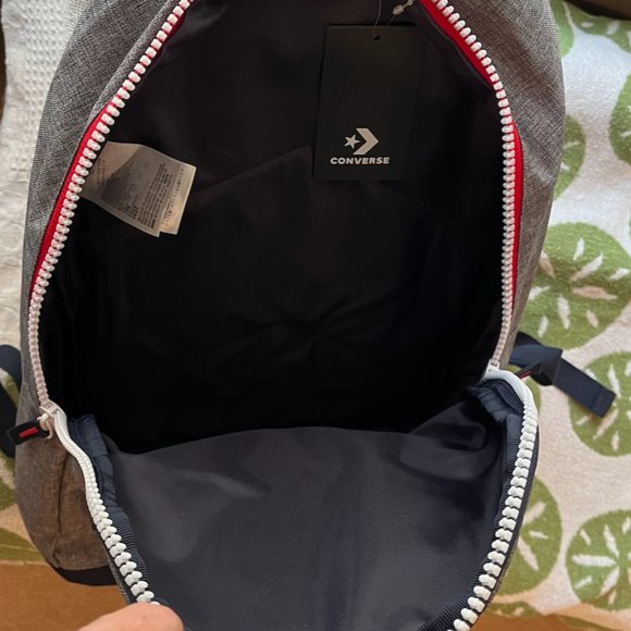 NWT Chuck Taylor All Stars Backpack Gray Navy Blue Red Zippered Adjustable Strap - Picture 6 of 9